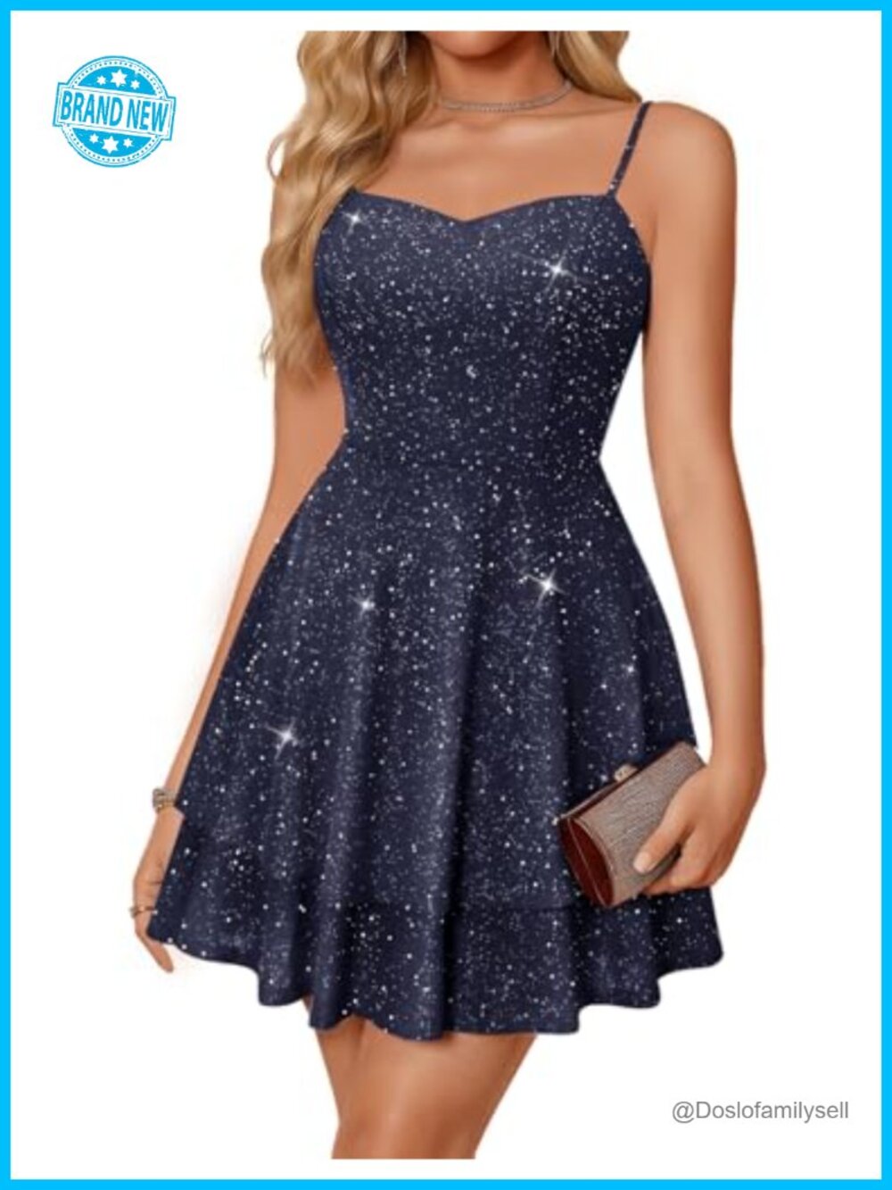 Sequin Cocktail Mini Dress V-Neck Spaghetti Strap Formal Party